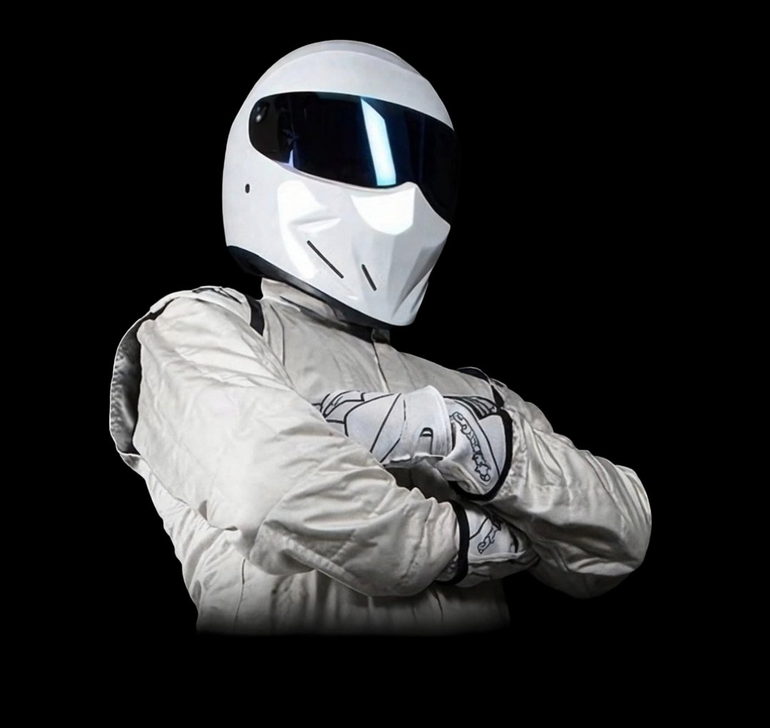 The Stig Motoring School instructor in racing suit and helmet